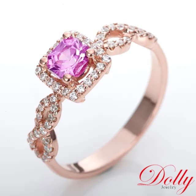 【DOLLY】18K金 無燒斯里蘭卡艷彩粉紫色藍寶石玫瑰金鑽石戒指-002(情人節 交換禮物首選)