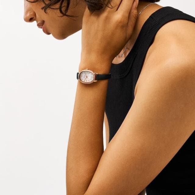 【FOSSIL 官方旗艦館】Penny系列 雅爵復古環鑽女錶 真皮錶帶手錶 23MM(2色可選)
