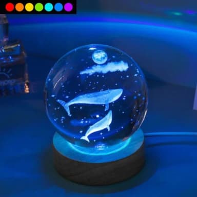 【A-ONE 匯旺】7彩水晶球 海底 大鯨魚 小夜燈雕刻燈 造型燈 暖光 床頭燈 生日禮物 交換禮物