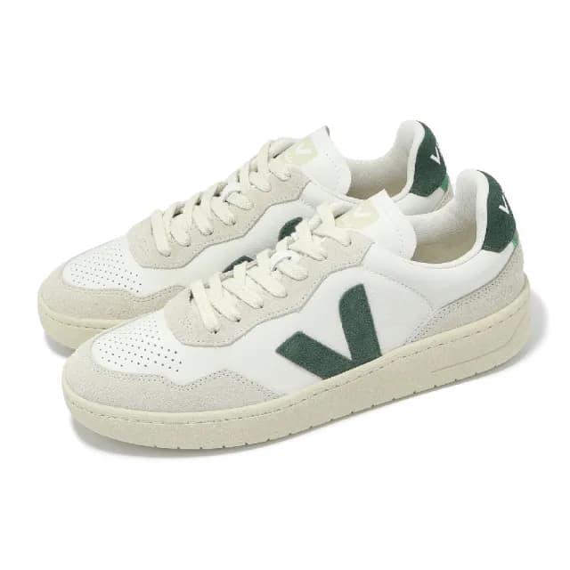 【VEJA】休閒鞋 V-90 O.T. Leather 男鞋 米白 綠 麂皮 經典 小白鞋(VD2003384B)