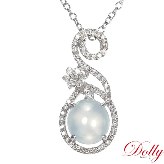 【DOLLY】14K金 緬甸冰玻種白翡A貨鑽石項鍊-002(長輩送禮首選)