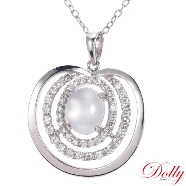 【DOLLY】14K金 緬甸冰玻種白翡鑽石項鍊(母親節 長輩送禮 交換禮物首選)