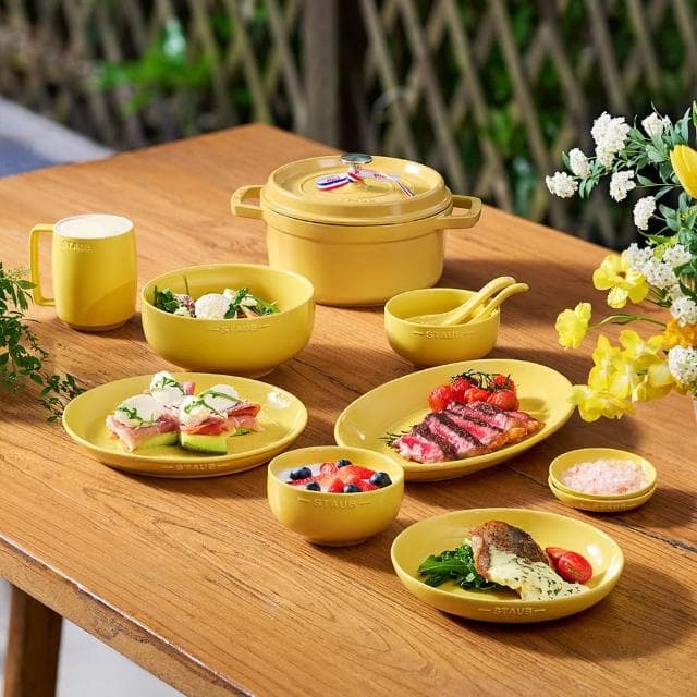 【法國Staub】自然秘境陶瓷餐碗盤餐具10件組-豆沙粉/莫蘭迪綠/檸檬黃3色任選(德國雙人牌集團官方直營)