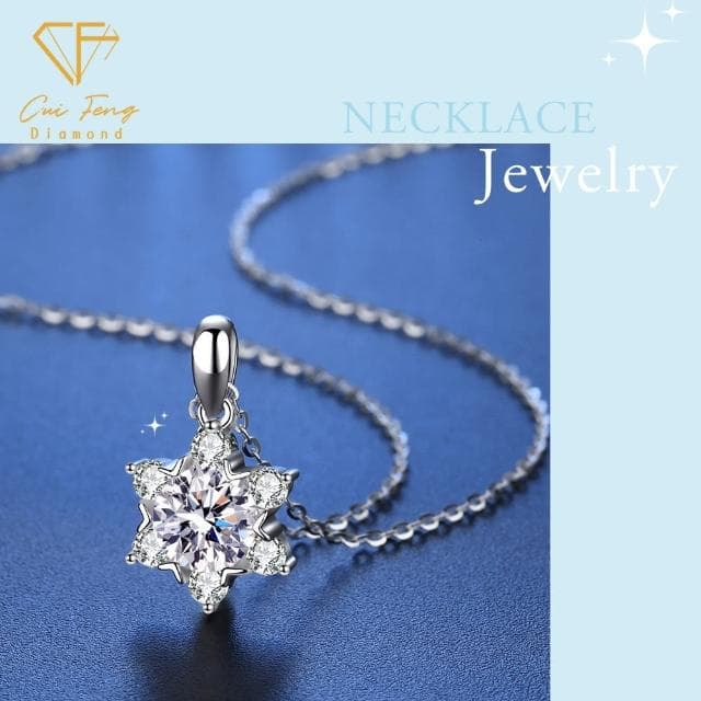 【CF鑽飾】項鍊 莫桑鑽《星光雪花》(1克拉 母親節 鑽石 項鏈  生日禮物 生日 求婚 告白)