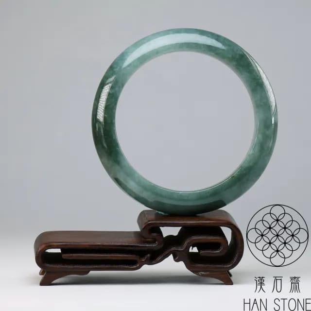 【漢石齋】情人節禮物 天然翡翠A貨 手鐲玉鐲 油青飄花種(手圍17.5/版寬14.5mm)