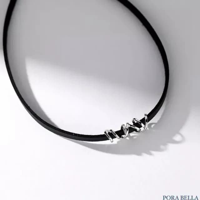 【Porabella】925銀鋯石項鍊 黑色皮繩項圈 choker鎖骨鏈 脖頸鍊頸帶 小眾個性風ins Necklace