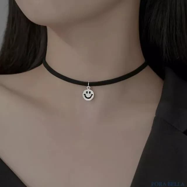 【Porabella】925銀鋯石項鍊 黑色皮繩項圈 choker鎖骨鏈 脖頸鍊頸帶 小眾個性風ins Necklace