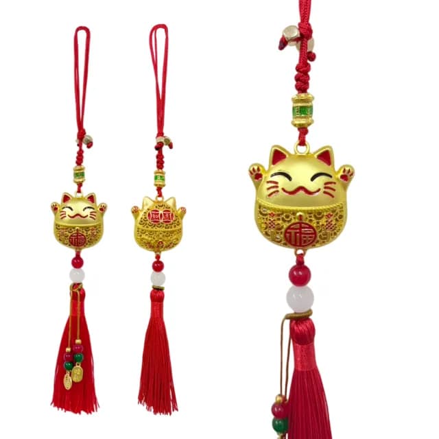 【六分埔禮品】招財貓流蘇吊飾-單入(春節擺飾過年新年快樂蛇年居家配件裝飾春節小物如意招財貓)