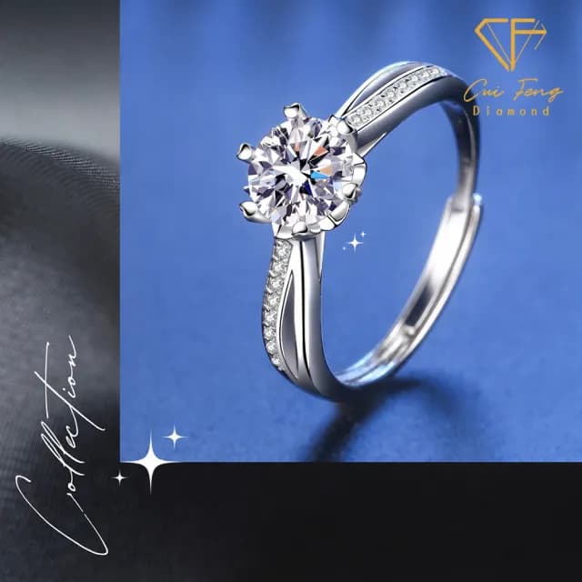 【CF鑽飾】戒指 莫桑鑽《永恆》(1克拉 七夕 情人節女戒 鑽戒 禮物送禮 求婚 生日)