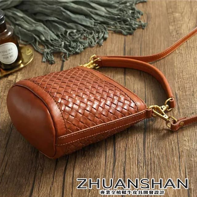 【ZHUANSHAN】情人節禮物 真皮 水洗牛皮編織手提包 肩背包 斜背包(真皮包包 咖啡色／棕色／墨綠色／紅色)