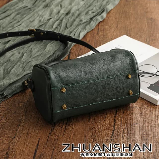 【ZHUANSHAN】情人節禮物 真皮 百搭植鞣牛皮波士頓包 手提包 肩背包(真皮包包 黑色／咖啡色／墨綠色／黃色)