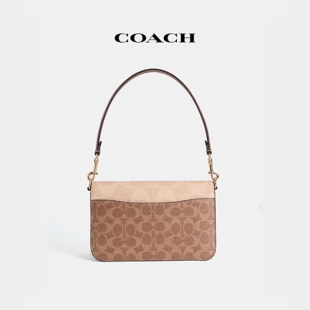 【COACH】蔻馳官方直營 BRYNN撞色經典Logo單肩手袋-IM/沙黃色/棕黃色(CAA83)