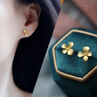 【Golicc】耳環 金色桂花 氣質優雅(七夕 情人節 生日 飾品 耳釘 耳飾 耳墜 禮物)