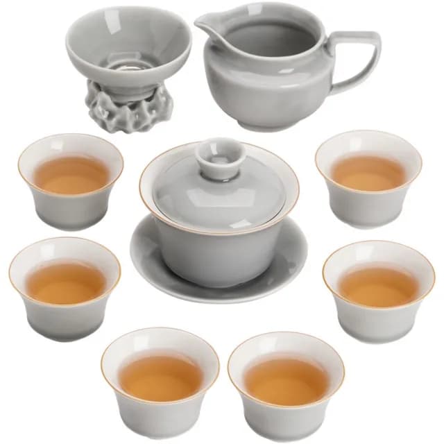 【南山居】冰灰釉茶具套裝(荷香側把壺10頭套裝)