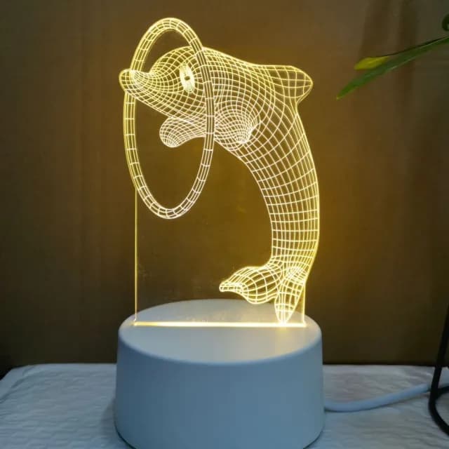 【A-ONE 匯旺】炫彩造型夜燈 海豚 檯燈 床頭燈 臥室燈 生日禮物 USB插電 暖光小夜燈