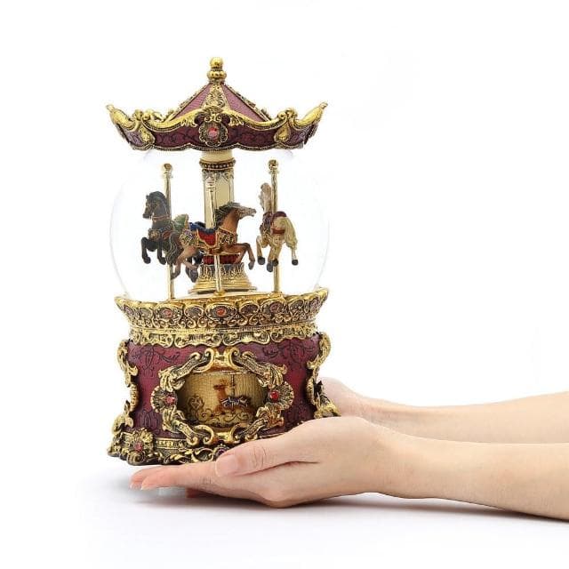 【JARLL讚爾藝術】仿古董 旋轉木馬 水晶球音樂盒(生日情人告白 結婚 聖誕禮物)