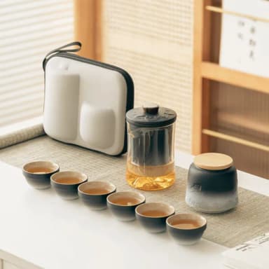 【TEA Dream】日式高質感鳥海輕奢漸層玻璃觀山便攜式旅行茶具(旅行泡茶組 長輩禮物)