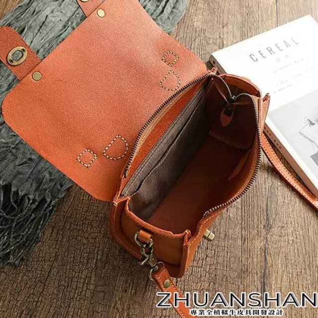 【ZHUANSHAN】情人節禮物 真皮 文藝學院風植鞣牛皮手提側肩包 斜背包(真皮包包 黃色 / 綠色 / 咖啡色 / 棕