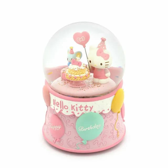 【JARLL 讚爾藝術】Hello Kitty 生日 水晶球音樂盒(生日禮物 新居禮物 閨蜜禮物 情人節禮物)