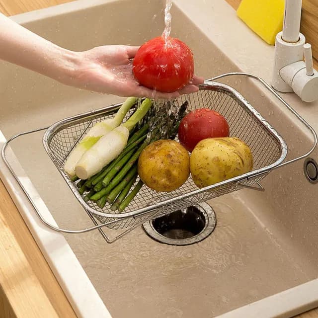 【Nil】不鏽鋼網孔水槽瀝水籃 廚房水池伸縮濾水籃 餐具碗筷瀝水架 水果洗菜盆置物架