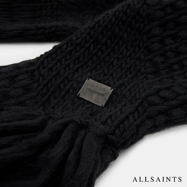 【ALLSAINTS】AMBER MIX 羊毛LOGO圍巾-黑 W190XB