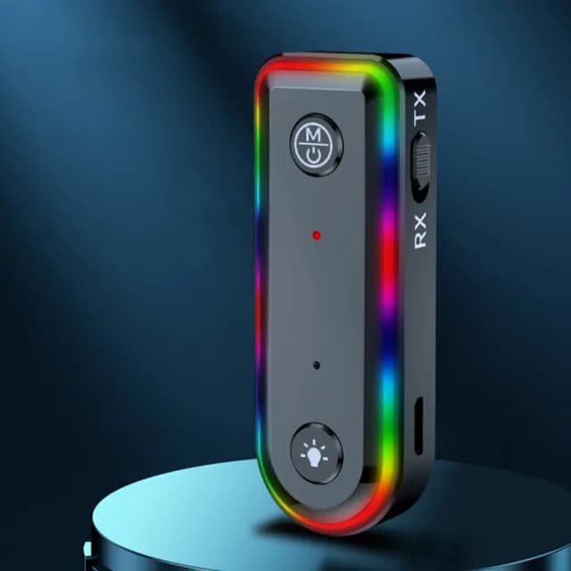 【Nil】雙11 Q3 藍牙5.3AUX音頻適配器 車家兩用 車用音響耳機接收器 電腦電視發射器 七彩氛圍燈