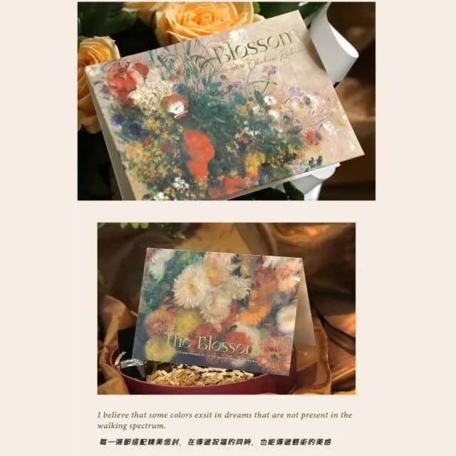 【花卉印象】油畫燙金卡片4件入-附信封(商務賀卡 祝福卡 婚禮小卡 生日賀卡 留言 明信片 畢業 美術)