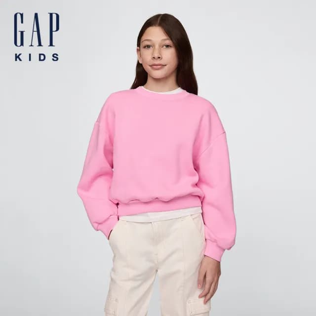 【GAP】女童裝 刷毛圓領大學T-粉色(741409)