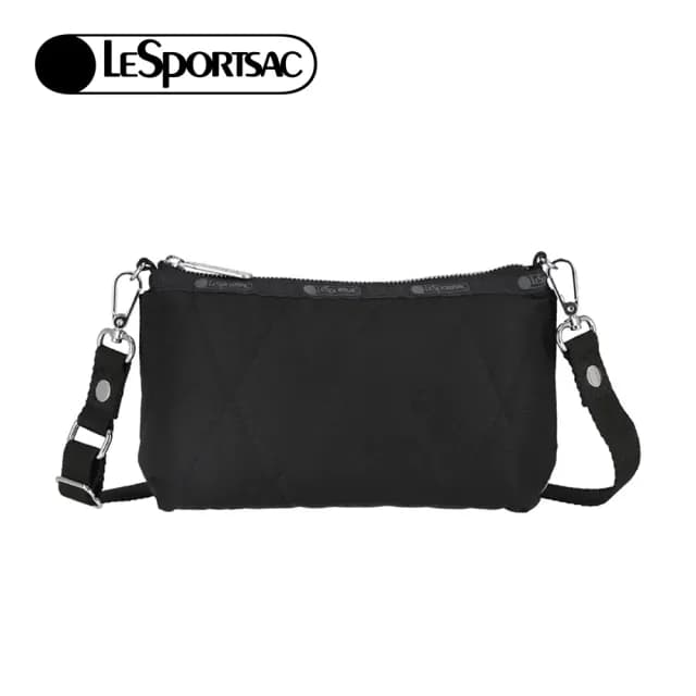 【Lesportsac】菱格壓紋斜背隨身包手拿包 送禮 禮物(黑色)