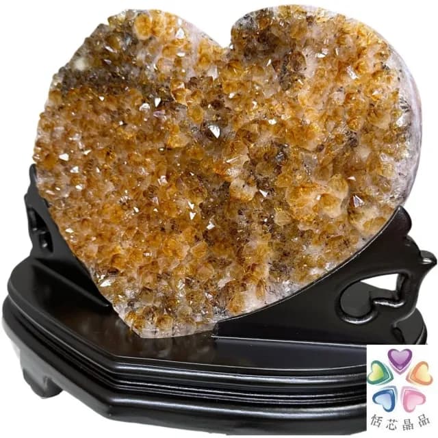 【恬芯晶品】YH9巴西頂級黃水晶愛心招財擺件(黃水晶片消磁淨化招財開運財位運勢提升過年新春情人節禮物)