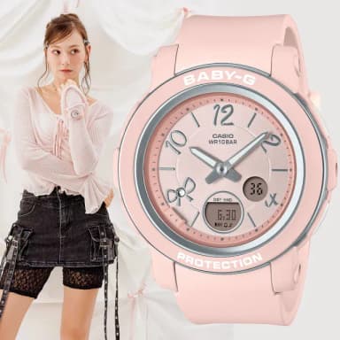 【CASIO 卡西歐】BABY-G 可愛緞帶雙顯女錶-粉紅色 櫻花粉 畢業禮物 送禮(BGA-290RA-4A)