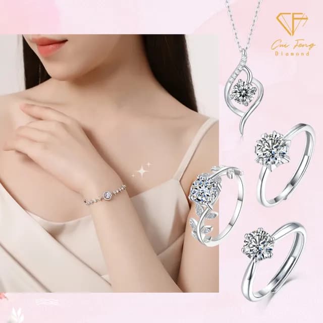 【CF鑽飾】莫桑鑽 七夕情人節送禮(戒指 鑽戒 項鍊 項鏈 手鍊 手鏈 禮物  生日)