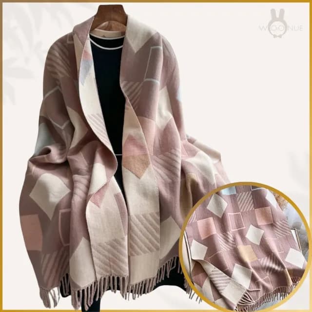 【WOONUE】新春氣質超柔羊毛質感幾何之美圍巾百搭圍巾披肩披風冷氣披肩(新年送禮生日媽媽女友老婆禮物)