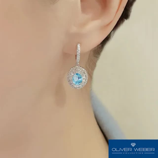 【OLIVER WEBER】華美純銀耳環 海藍寶色耳環 鋯石耳環 925純銀耳環(奧地利設計師款)