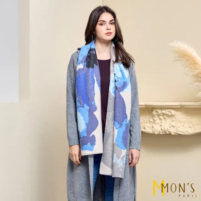 【MON’S】高雅羊毛親膚花卉圍巾(2色任選)