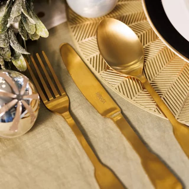【MIKASA】Sohogold不鏽鋼刀叉匙餐具16件 沙漠金 / 湯匙 叉子 餐刀 甜點匙 茶匙 西餐餐具