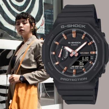 【CASIO 卡西歐】G-SHOCK 八角黑色霧面雙顯手錶 女錶 送禮 禮物 推薦(GMA-S2100-1A)