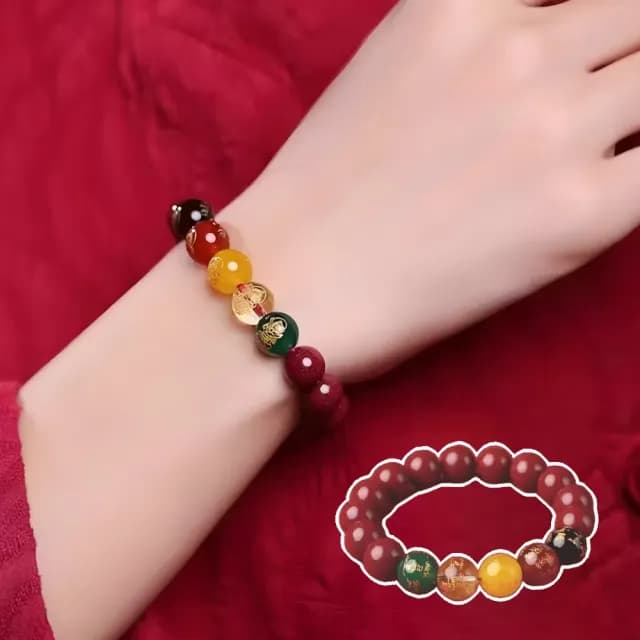 【五福臨門】五路財神開運硃砂手鍊(好運臨門 女生 佛珠 朱砂 紫金砂手鍊 本命佛 水晶 手串 紅瑪瑙 轉運)