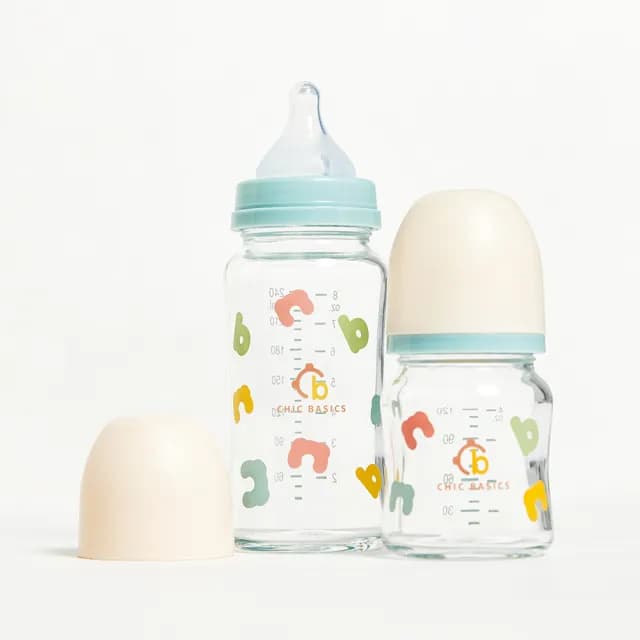 【奇哥官方旗艦】CHIC BASICS耐熱硼矽玻璃寬口奶瓶(240ml x4)