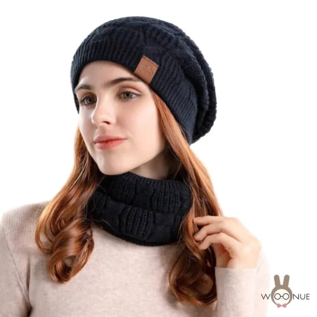【WOONUE】秋冬專櫃發熱內裡加絨美麗諾羊毛混紡毛帽+圍脖圍巾(朋友女友情人母親媽媽奶奶新年生日禮物)
