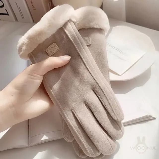 【WOONUE】超高質感保暖可觸控手套親膚羊毛加絨防寒雙層手套紅黑灰奶茶色(閨蜜情人朋友母親節女友生日禮物)