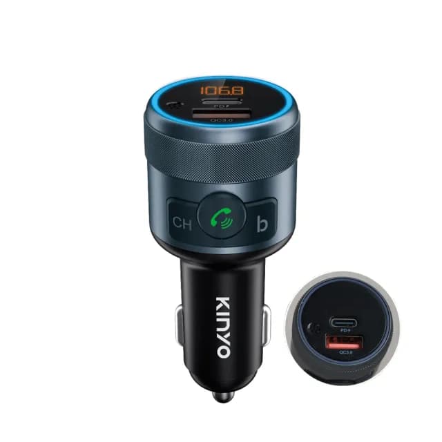 【KINYO】藍牙免持車用音響轉換器 無線藍牙車充充電器(PD/QC)
