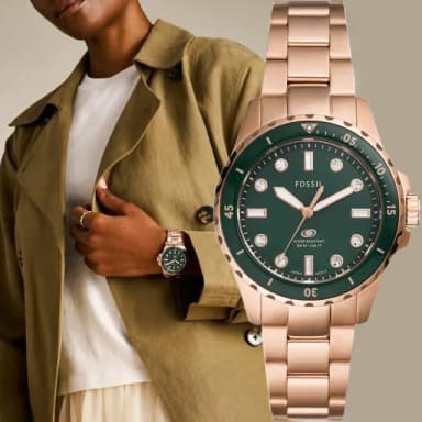 【FOSSIL】Blue Dive 潛水晶鑽女錶-綠/36mm 禮物 送禮 推薦(ES5371)