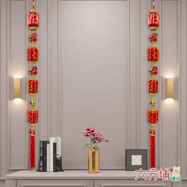 【六分埔禮品】百福四燈籠串118cm-單入(春節擺飾過年新年居家配件裝飾春節小物)