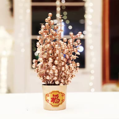 【六分埔禮品】50cm發財果插花盆-玫瑰金-單入組(過年新年快樂龍年春節小物裝飾佈置喜慶吊飾家居擺件)