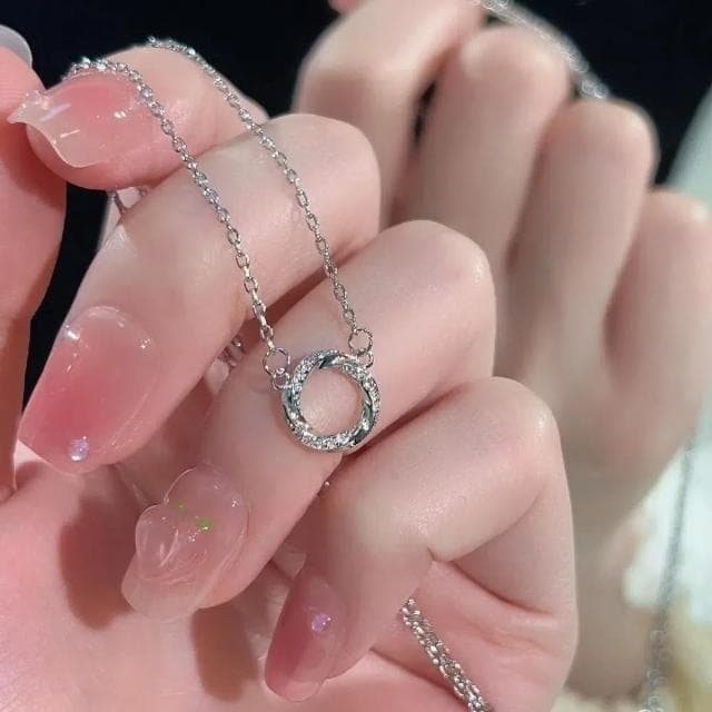 【A&R】S925純銀輕奢圓圈微鑽鎖骨項鍊(抗過敏 可調節 情人節 生日 禮物)