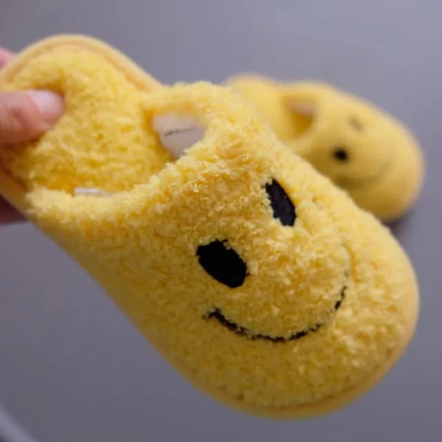 【橘魔法】笑臉捲捲毛室內拖鞋(室內鞋 居家拖鞋 保暖棉鞋 拖鞋 中性款 男童 女童 大童 兒童 童裝 童鞋)