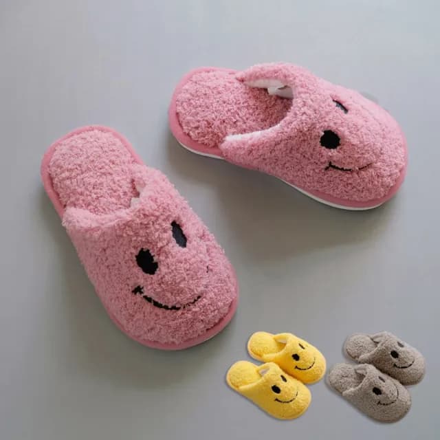 【橘魔法】笑臉捲捲毛室內拖鞋(室內鞋 居家拖鞋 保暖棉鞋 拖鞋 中性款 男童 女童 大童 兒童 童裝 童鞋)