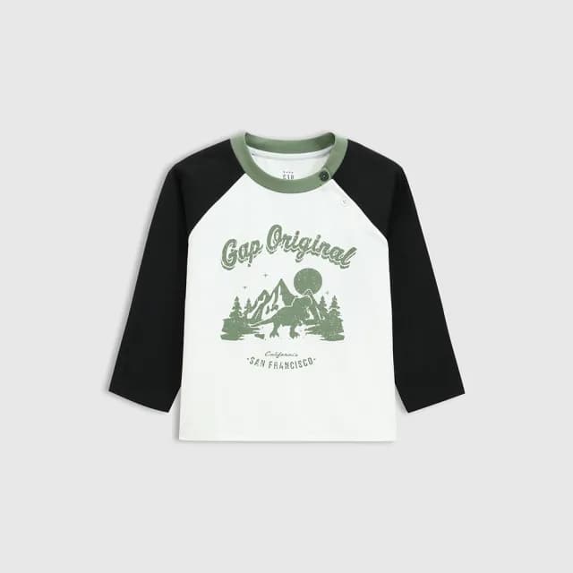 【GAP】兒童裝 Logo恐龍印花圓領長袖T恤-奶白色(674032)