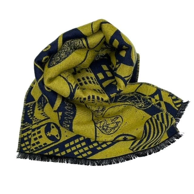【Vivienne Westwood】品牌LOGO 羊毛混紡圍巾-黃色(35X200 CM)